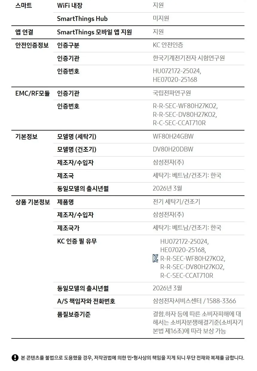 삼성 세건셋트 비스포크 AI 원바디 세탁기(24kg)+건조기(20kg) 화이트 상세 7