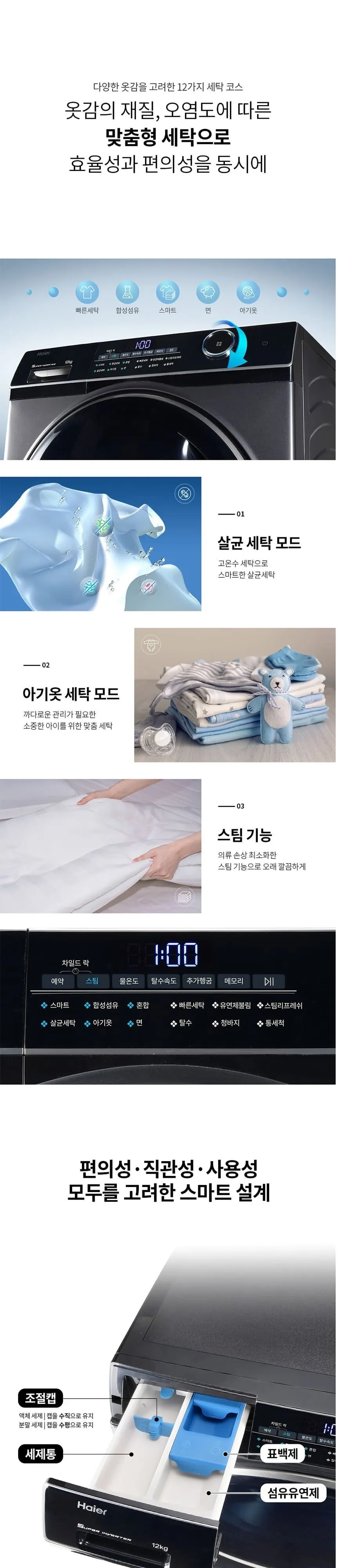 하이얼 프로라인 프리미엄 드럼세탁기 12kg 블랙 상세 4