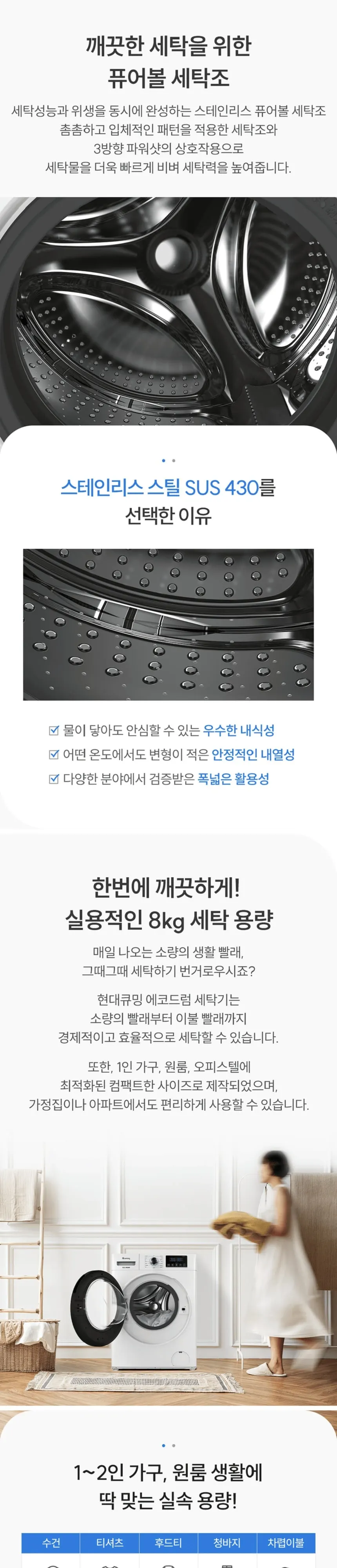 현대큐밍 드럼 세탁기 8kg 화이트 상세 2