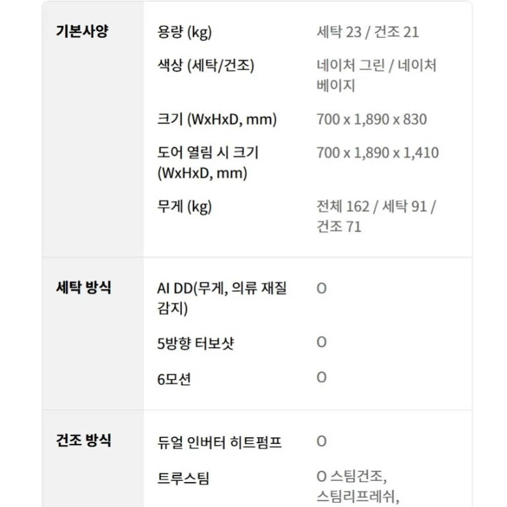 LG전자 트롬 오브제컬렉션 워시타워 세탁23kg 건조21kg 베이지 그린 상세 81